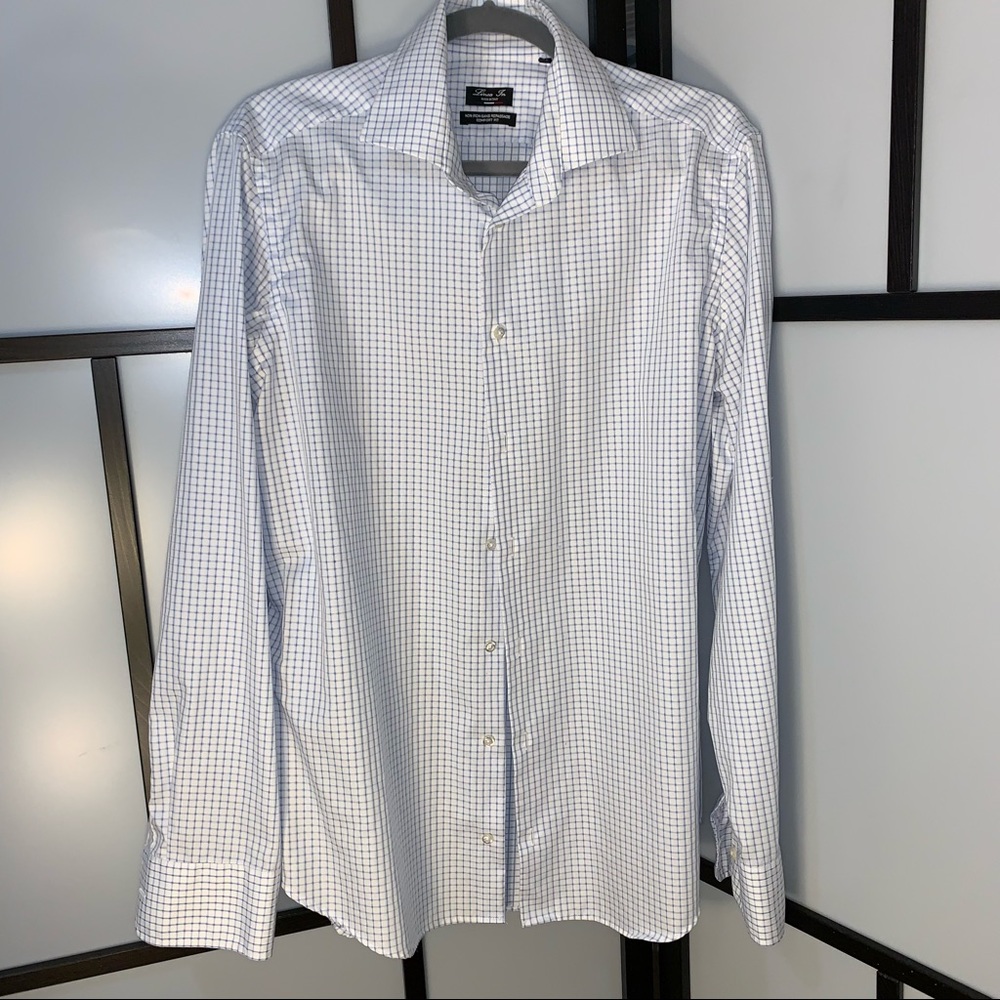 Mens Non Iron Comfort Fit Dress Shirt in Baby Blue Check Pattern - Picture 8 of 9